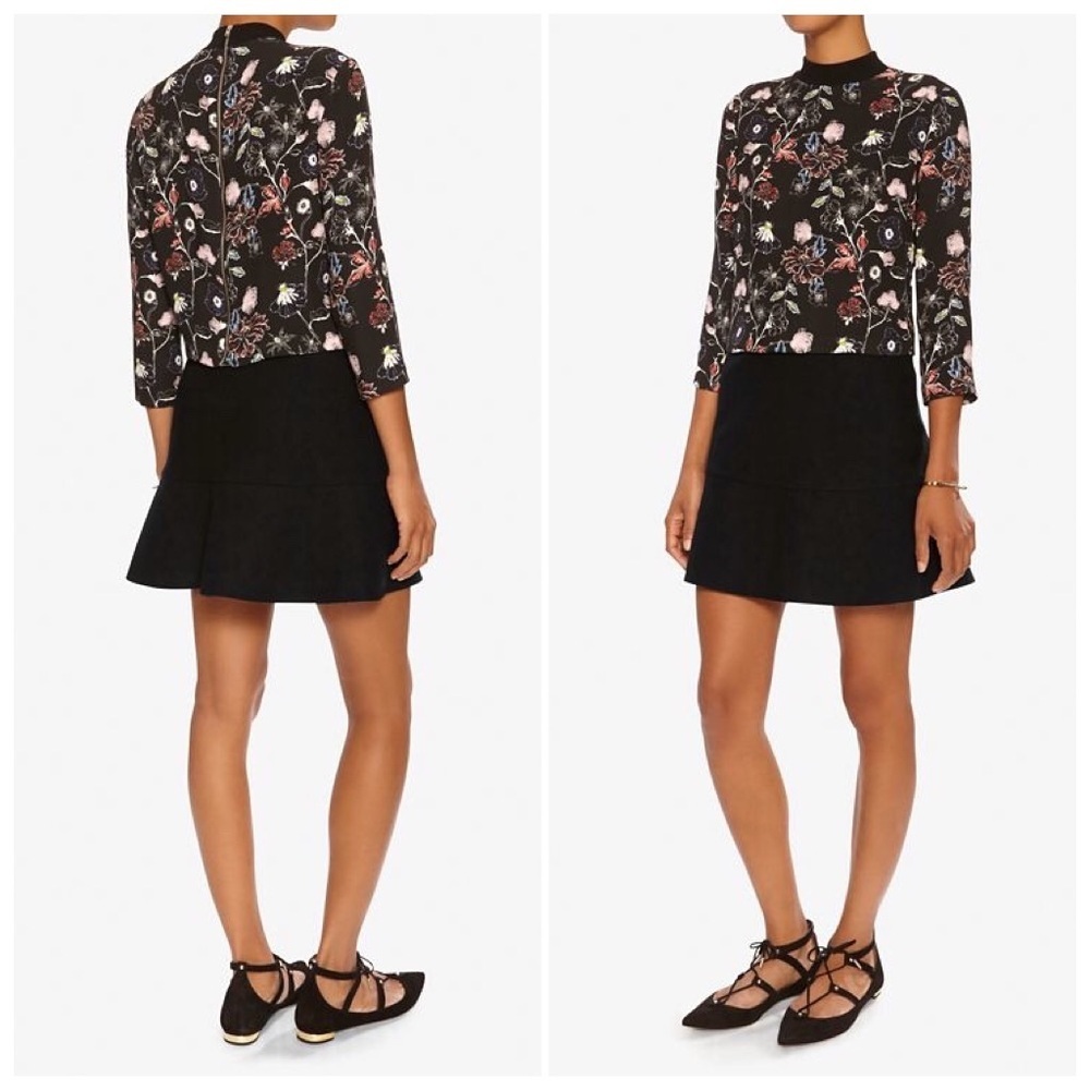 A.L.C. Black Floral Print Long Sleeve Top Size 4